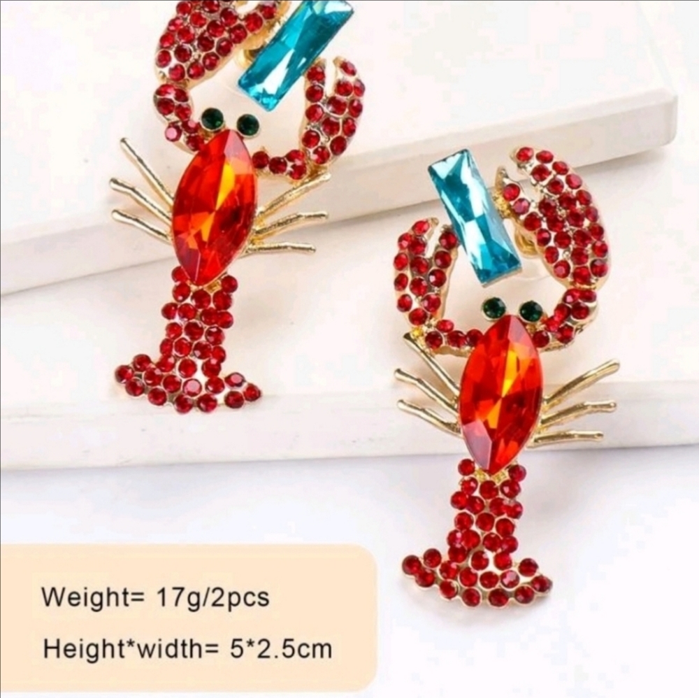 Luxury Lobster Red Rhinestone Shine Detailed | Date Night Earrings | My Lobster - Picture 2 of 5